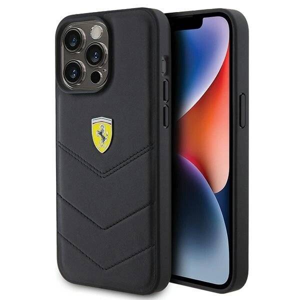 Ferrari Quilted Metal Logo-Hülle iPhone 15 Pro Max – Schwarz