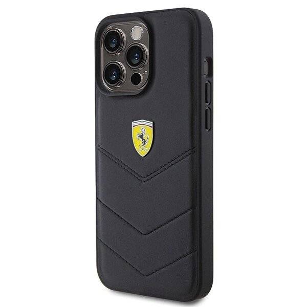 Ferrari Quilted Metal Logo-Hülle iPhone 15 Pro Max – Schwarz