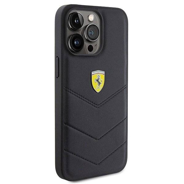 Ferrari Quilted Metal Logo-Hülle iPhone 15 Pro Max – Schwarz