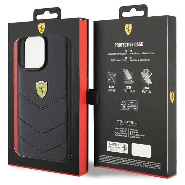 Ferrari Quilted Metal Logo-Hülle iPhone 15 Pro Max – Schwarz