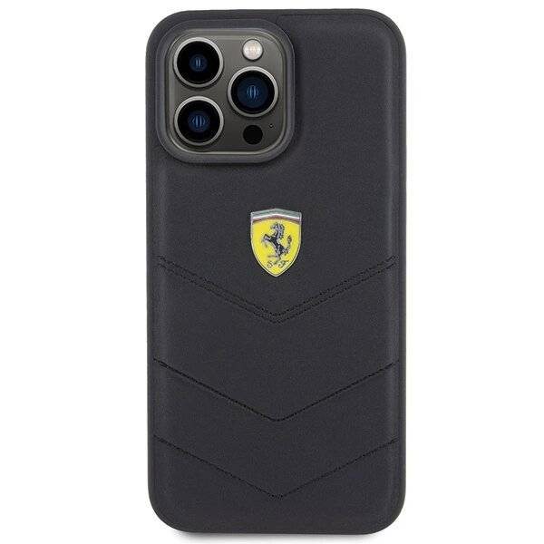 Ferrari Quilted Metal Logo-Hülle iPhone 15 Pro Max – Schwarz