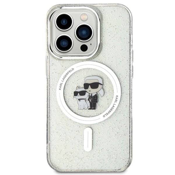 Karl Lagerfeld Karl&Choupette Glitter MagSafe Hülle iPhone 15 Pro – transparent
