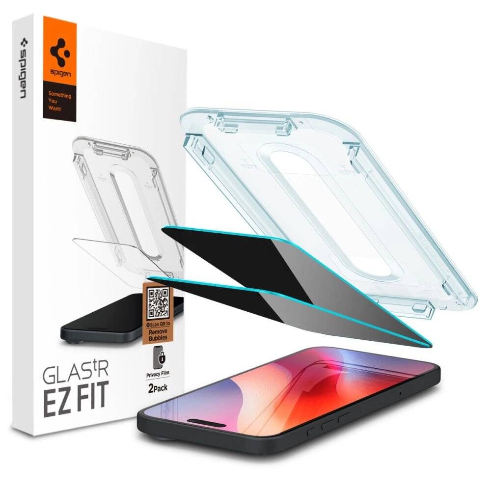 Spigen Glas.tR EzFit Privacy gehärtetes Glas iPhone 15/16 Adapter 2 Stück