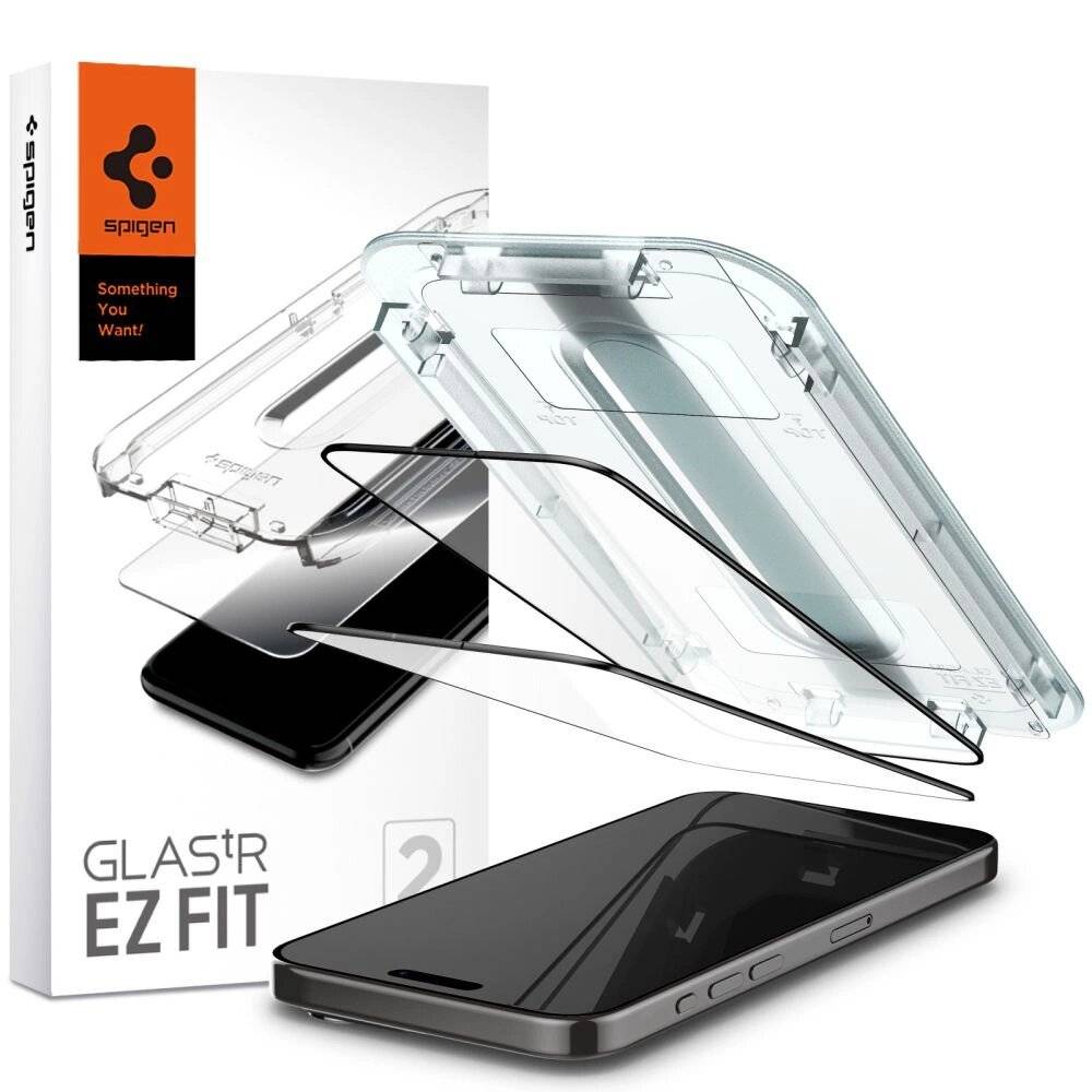Spigen Glas.tR EZ Fit FC gehärtetes Glas iPhone 15 Pro – Schwarz 2 Stk.