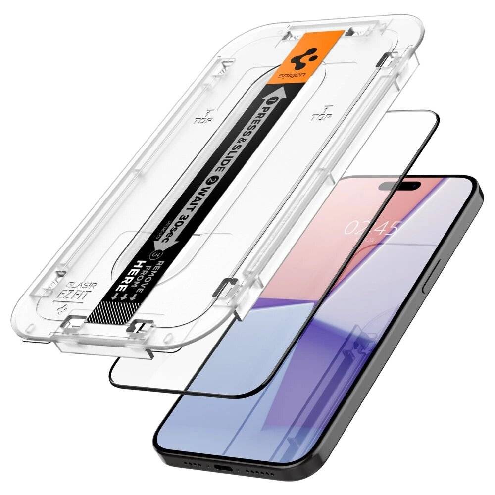 Spigen Glas.tR EZ Fit FC gehärtetes Glas iPhone 15 Pro – Schwarz 2 Stk.