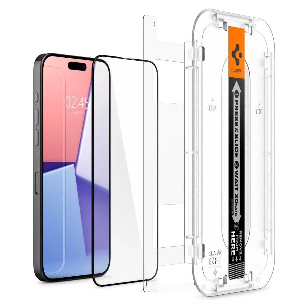 Spigen Glas.tR EZ Fit FC gehärtetes Glas iPhone 15 Pro – Schwarz 2 Stk.