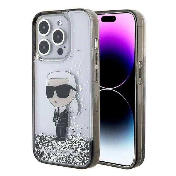 Karl Lagerfeld Liquid Glitter Ikonik Hülle iPhone 15 Pro – transparent