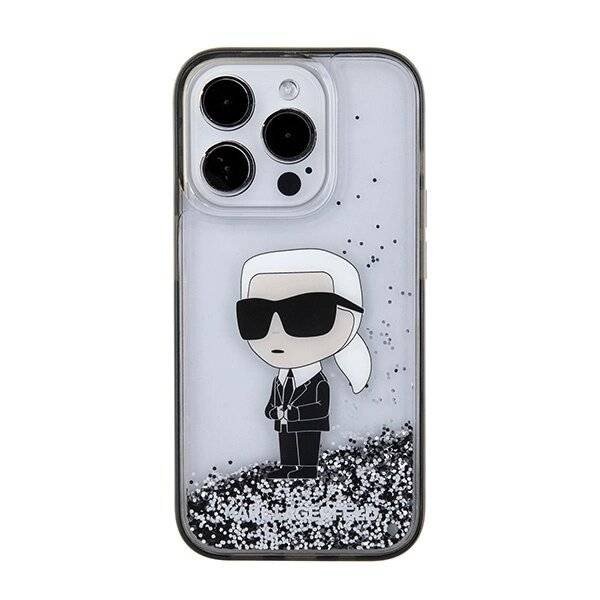 Karl Lagerfeld Liquid Glitter Ikonik Hülle iPhone 15 Pro – transparent