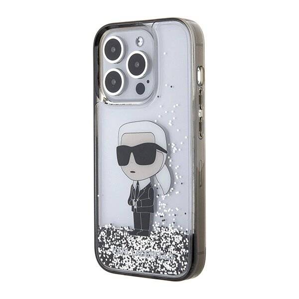 Karl Lagerfeld Liquid Glitter Ikonik Hülle iPhone 15 Pro – transparent