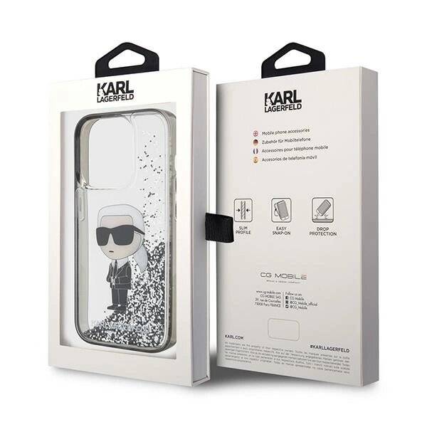 Karl Lagerfeld Liquid Glitter Ikonik Hülle iPhone 15 Pro – transparent