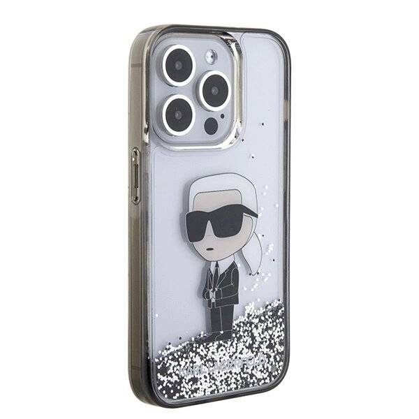 Karl Lagerfeld Liquid Glitter Ikonik Hülle iPhone 15 Pro – transparent