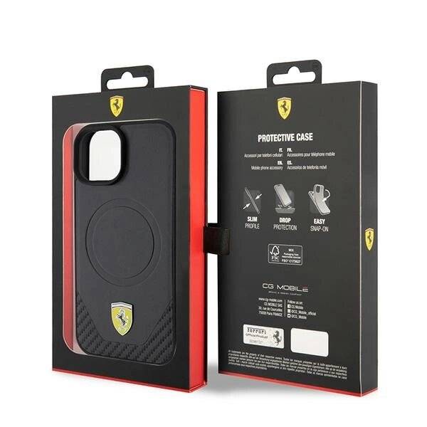 Ferrari FEHMP15SPTEK iPhone 15 6,1″ schwarz/schwarzes Hardcase Carbon Metal Logo MagSafe