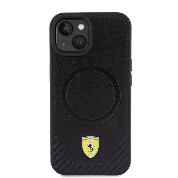 Ferrari FEHMP15SPTEK iPhone 15 6,1″ schwarz/schwarzes Hardcase Carbon Metal Logo MagSafe