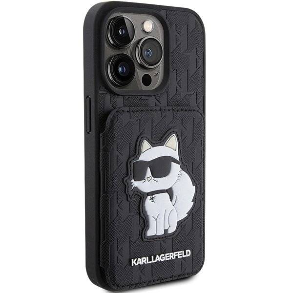 Karl Lagerfeld Saffiano Kartenfächer Ständer Monogram Choupette Hülle iPhone 15 Pro Max –
