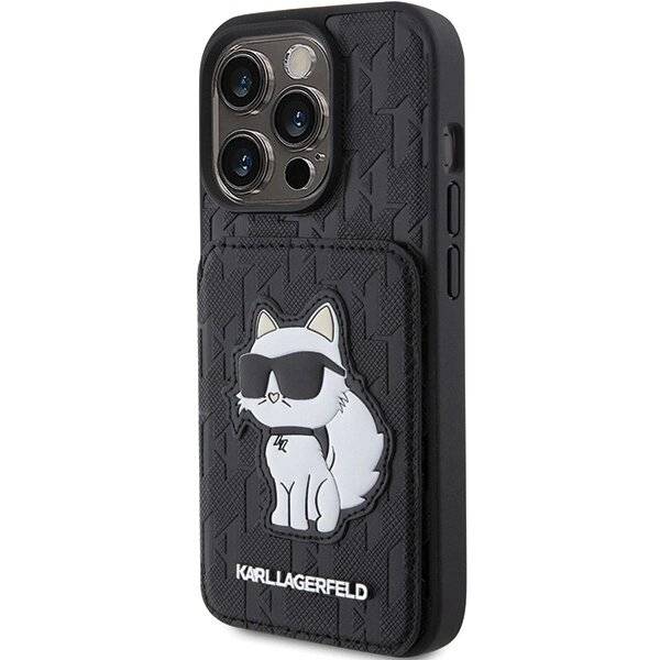 Karl Lagerfeld Saffiano Kartenfächer Ständer Monogram Choupette Hülle iPhone 15 Pro Max –