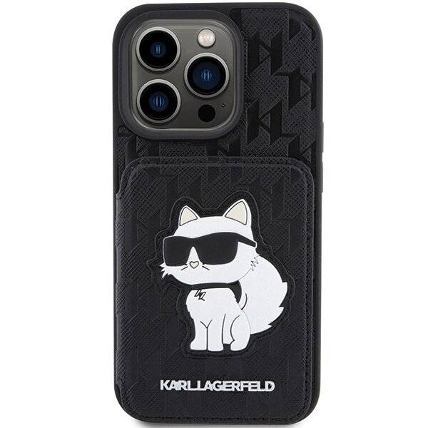 Karl Lagerfeld Saffiano Kartenfächer Ständer Monogram Choupette Hülle iPhone 15 Pro Max –