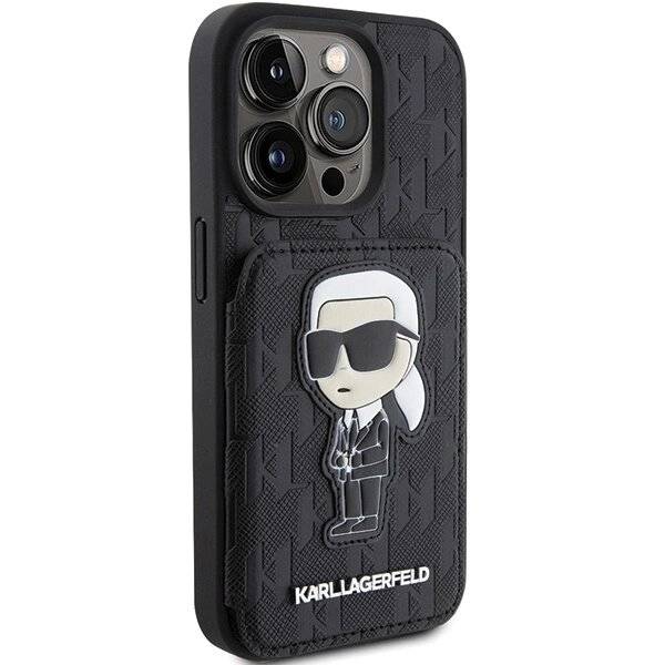 Karl Lagerfeld Saffiano Cardslots and Stand Monogram Ikonik Patch Hülle iPhone 15 Pro Max –