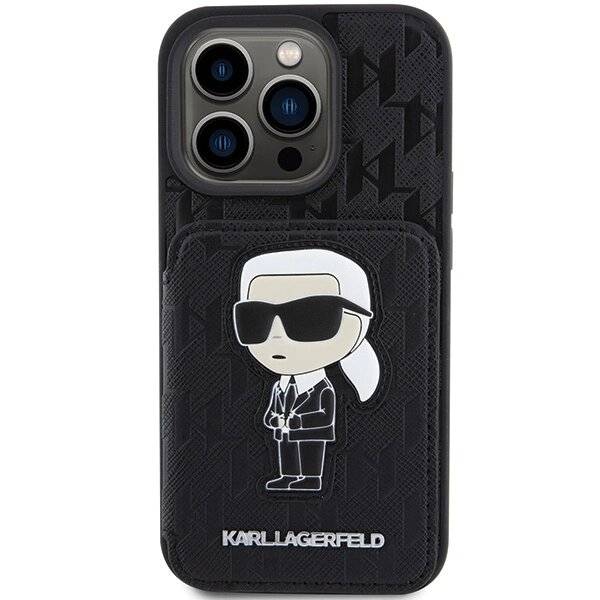 Karl Lagerfeld Saffiano Cardslots and Stand Monogram Ikonik Patch Hülle iPhone 15 Pro Max –