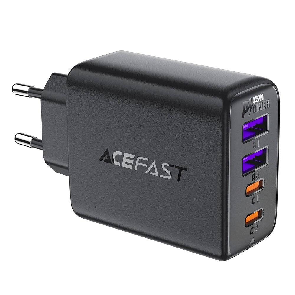 Acefast A61 PD 45W GaN-Ladegerät 2 x USB-C + USB-A 4 Anschlüssen – Schwarz
