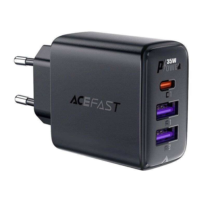 Acefast A57 PD 35W GaN-Ladegerät 2 x USB-A + USB-C 3 Anschlüssen – Schwarz