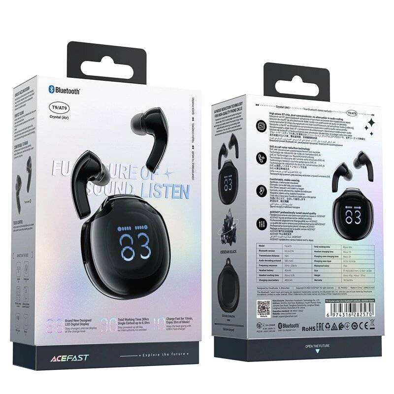 Acefast T9 Bluetooth 5.3 In-Ear-Funkkopfhörer Display – Schwarz