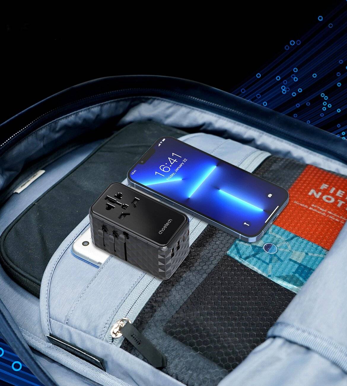 Choetech PD6028 EU / US UK Reiseadapter 2x USB-C USB-A 100W - Schwarz