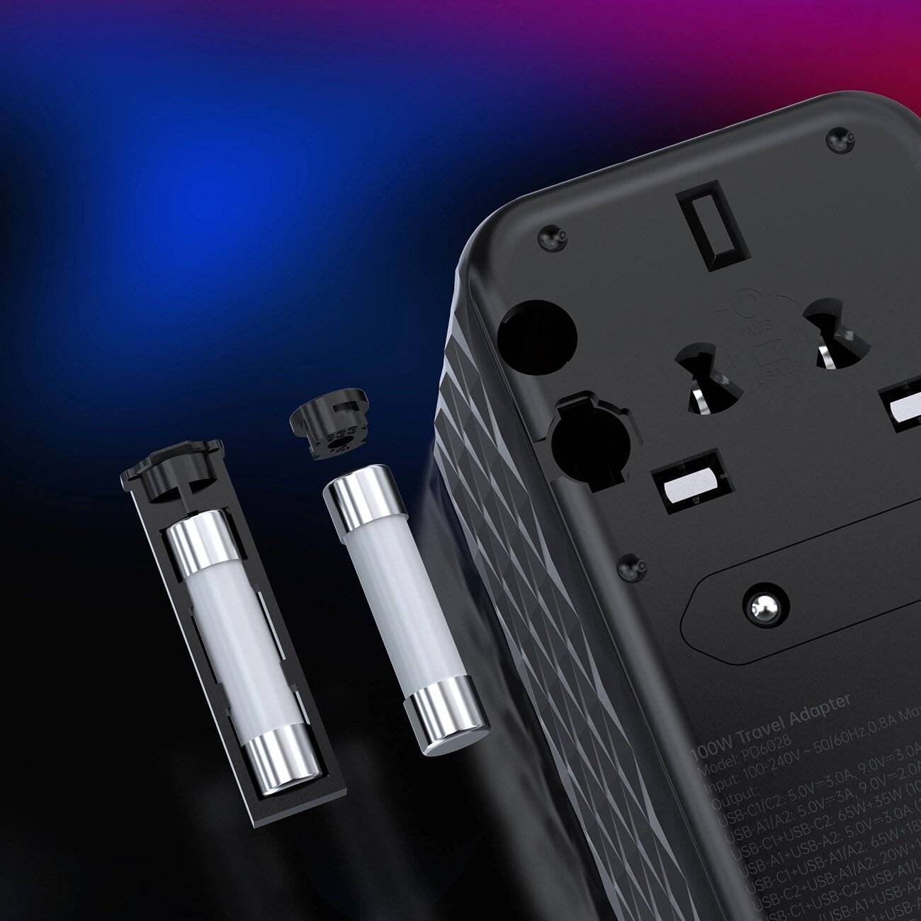 Choetech PD6028 EU / US UK Reiseadapter 2x USB-C USB-A 100W - Schwarz