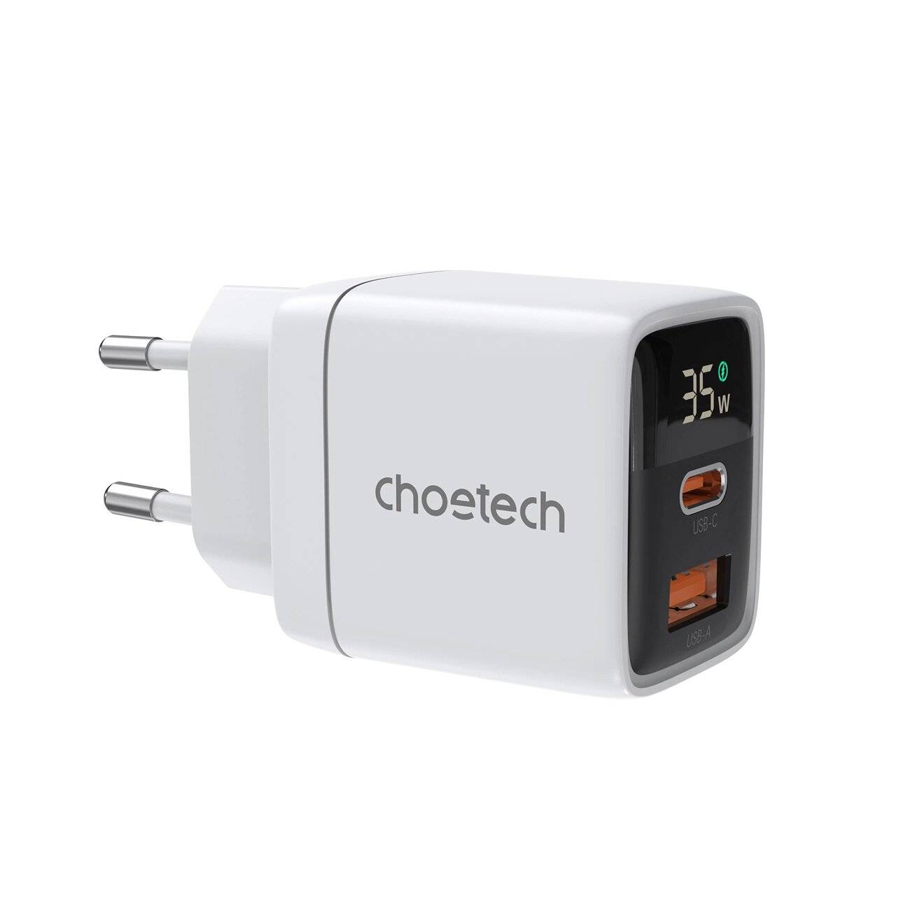 Choetech PD6052 USB-C USB-A PD 35W GaN Wandladegerät Display – Weiß
