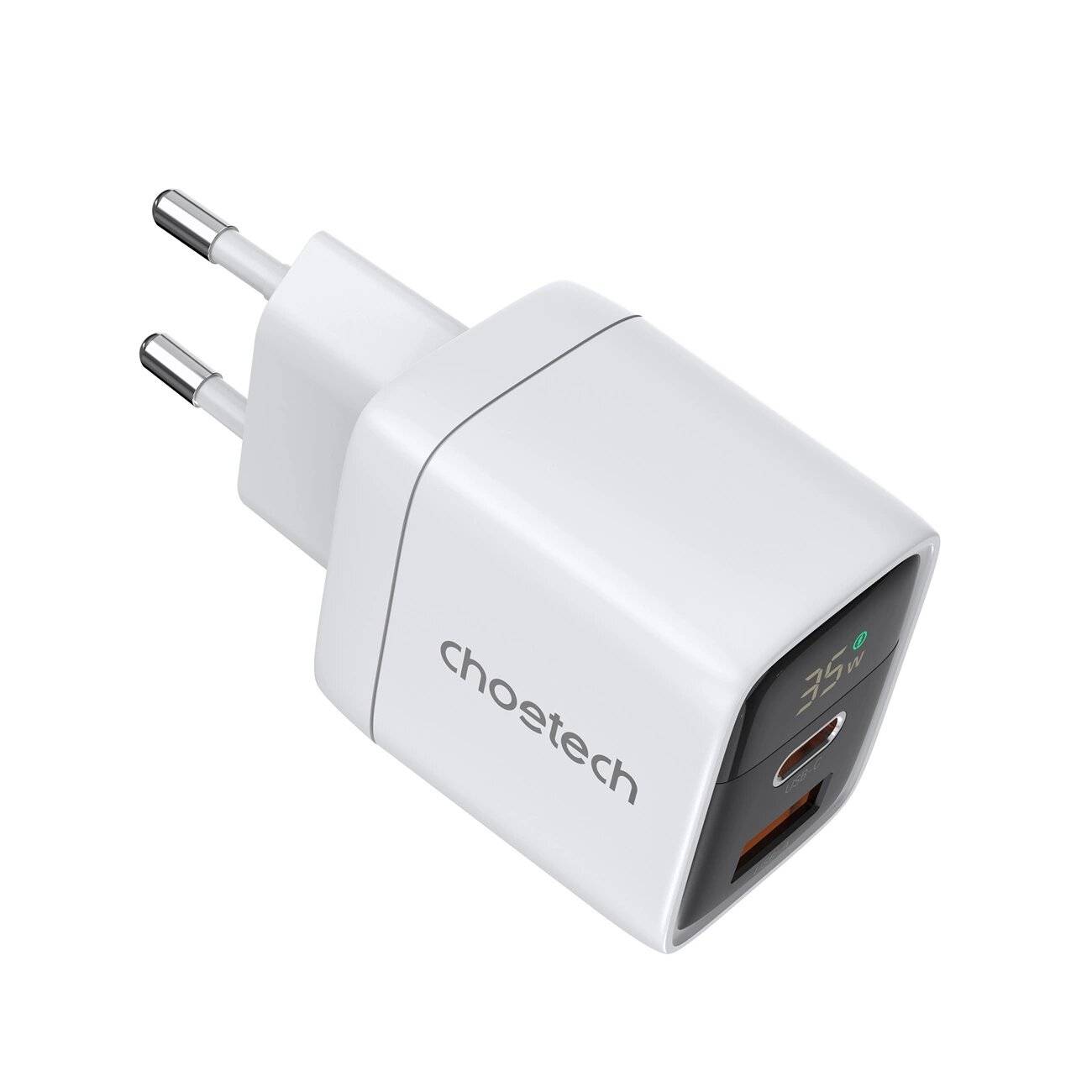 Choetech PD6052 USB-C USB-A PD 35W GaN Wandladegerät Display – Weiß