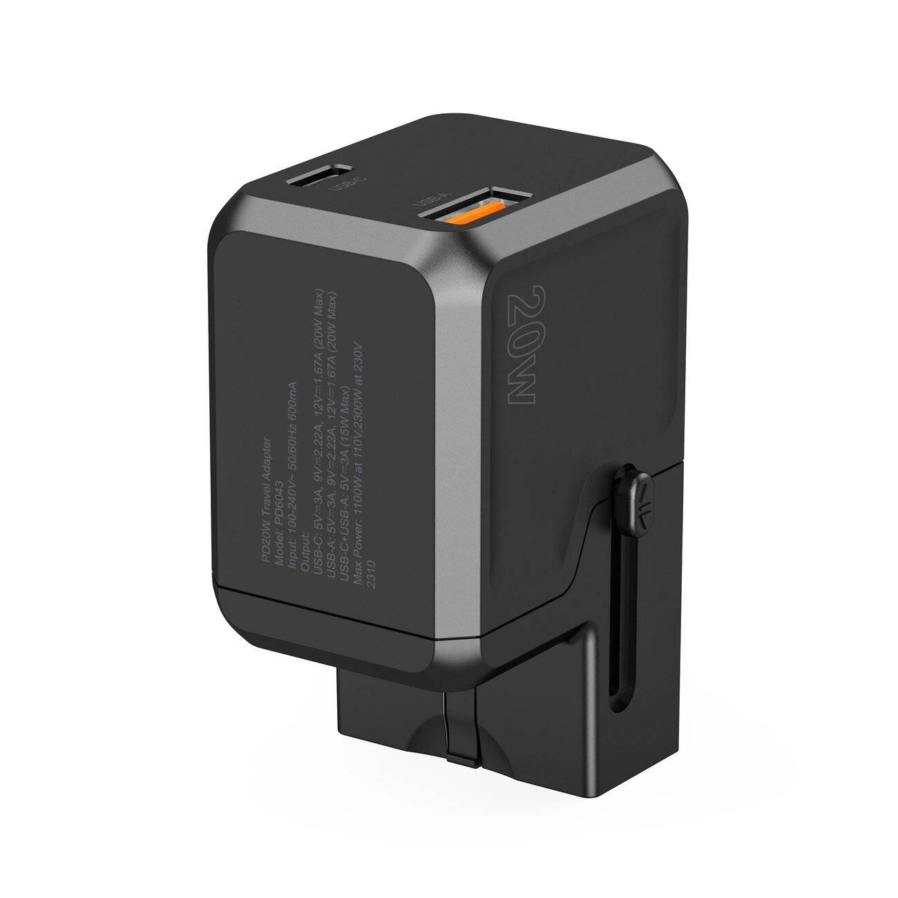 Choetech PD6038 20W Reiseladegerät, USB-C & USB-A, mit USA/EU/UK/AU-Steckeradaptern