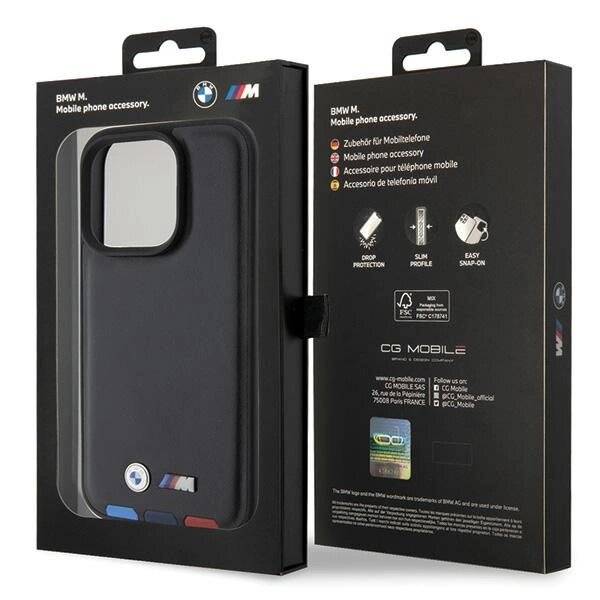 BMW BMHCP15L22PTDK iPhone 15 Pro 6,1″ schwarz/schwarzer Lederstempel Tricolor