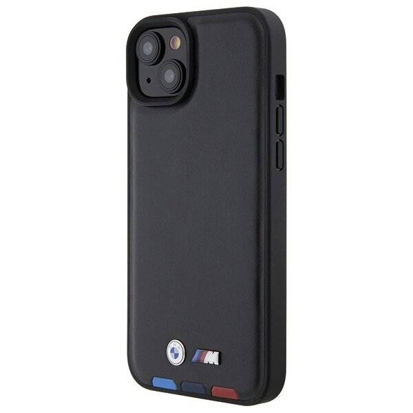 BMW BMHCP15M22PTDK iPhone 15 Plus 6,7″ schwarz/schwarzer Lederstempel Tricolor