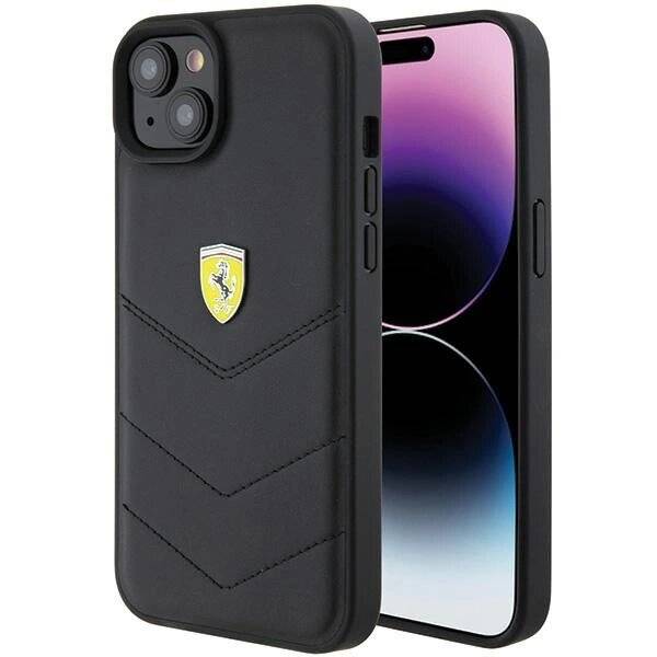 Ferrari FEHCP15MRDUK iPhone 15 Plus 6,7" schwarz/schwarzes Hardcase gestepptem Metalllogo