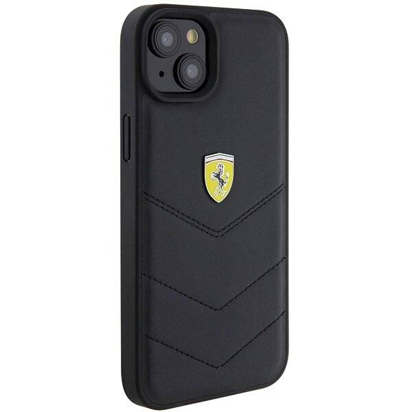 Ferrari FEHCP15MRDUK iPhone 15 Plus 6,7" schwarz/schwarzes Hardcase gestepptem Metalllogo