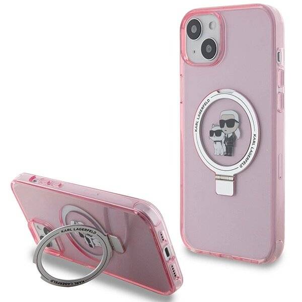 Karl Lagerfeld KLHMP15SHMRSKCP iPhone 15 6,1″ rosa/rosa Hardcase Ringständer Karl&Choupette