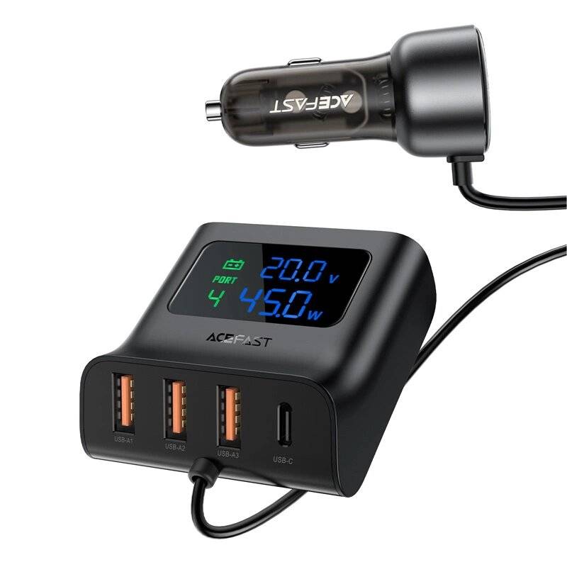 Acefast B11 138 W USB-A USB-C Autoladegerät 6 Anschlüssen – Schwarz