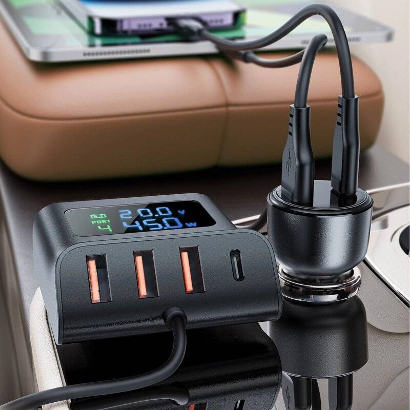 Acefast B11 138 W USB-A USB-C Autoladegerät 6 Anschlüssen – Schwarz