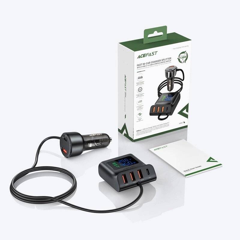 Acefast B11 138 W USB-A USB-C Autoladegerät 6 Anschlüssen – Schwarz