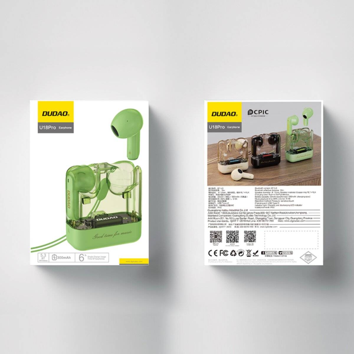 Dudao U18Pro Bluetooth 5.3 TWS kabellose Kopfhörer – Grün