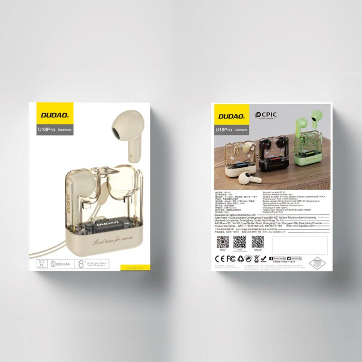 Dudao U18Pro Bluetooth 5.3 TWS kabellose Kopfhörer – Beigev