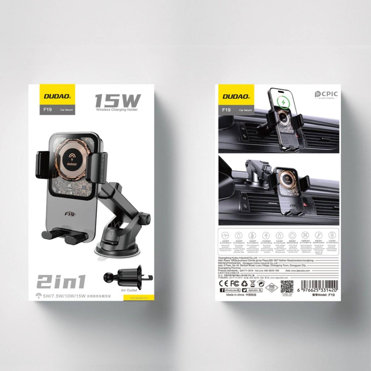 Dudao F19 Kfz-Klemmhalterung mit 15-W-Induktionsladegerät – Schwarz