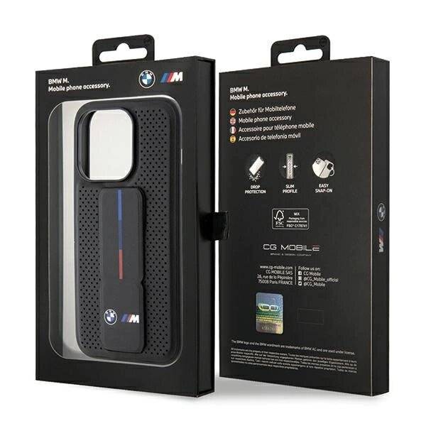 BMW Grip Stand Smooth & Perforated Hülle iPhone 15 Pro – Schwarz