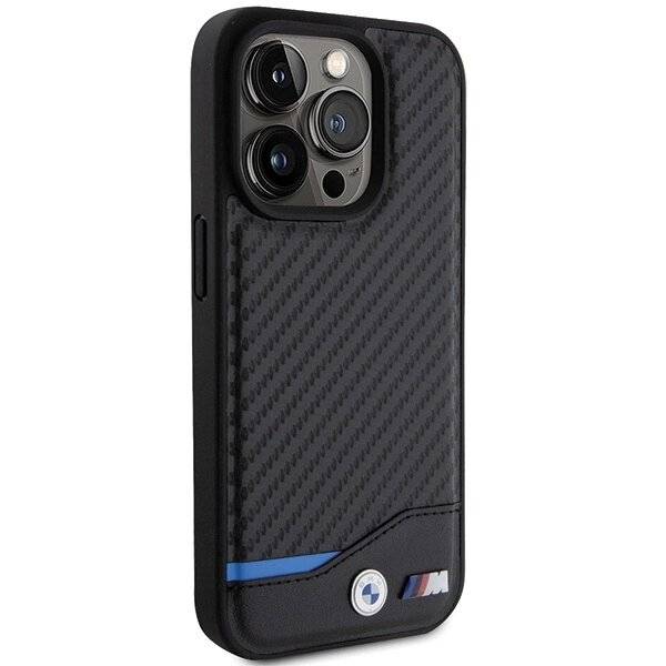 BMW Leder Carbon MagSafe iPhone 15 Pro Hülle - Schwarz