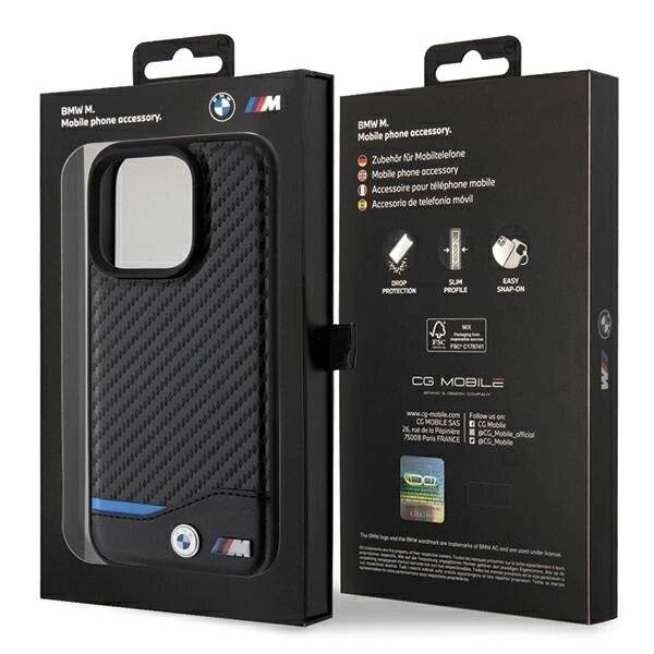 BMW Leder Carbon MagSafe iPhone 15 Pro Hülle - Schwarz