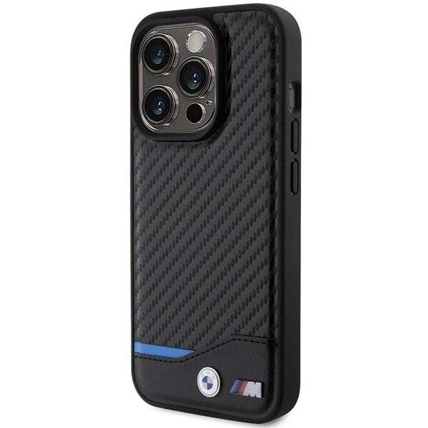 BMW Leder Carbon MagSafe iPhone 15 Pro Hülle - Schwarz