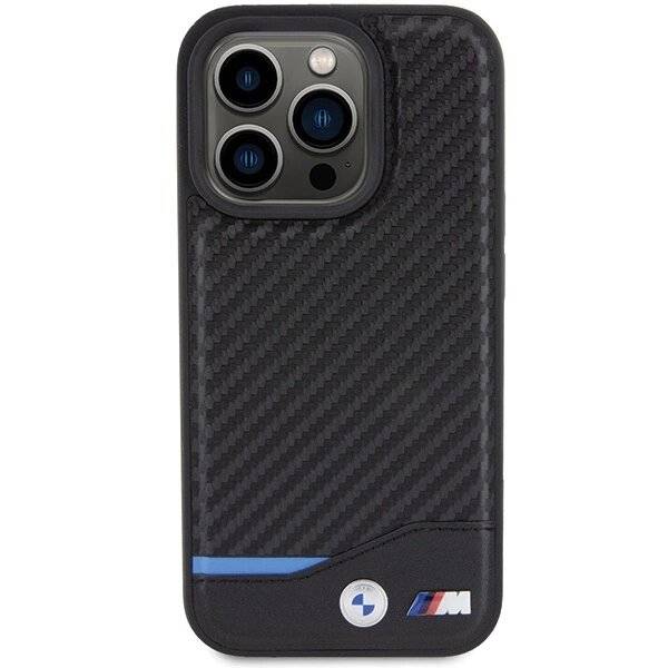 BMW Leder Carbon MagSafe iPhone 15 Pro Hülle - Schwarz