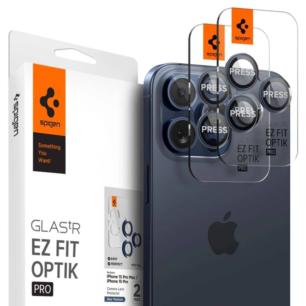 Spigen Optik.tR EZ Fit Kameraschutz iPhone 14 Pro / Max 15 - Titanblau 2 Stk.