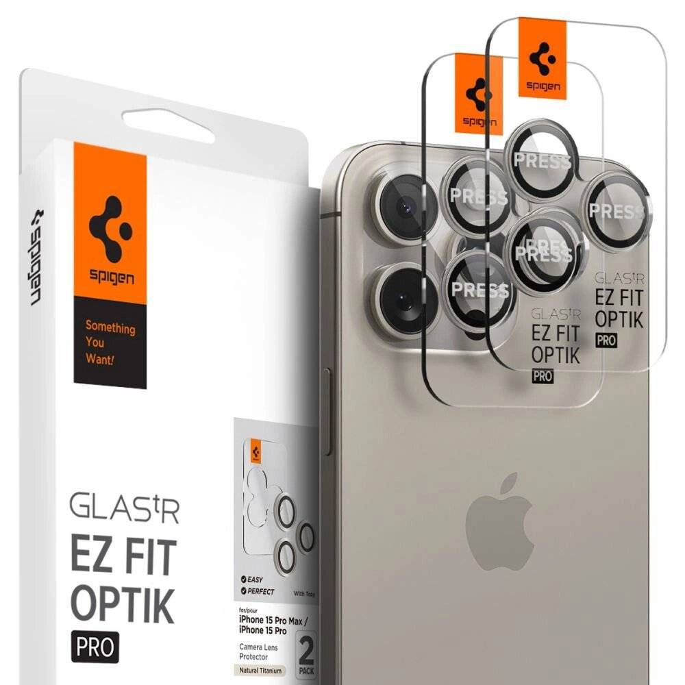 Spigen Optik.tR EZ Fit Kameraschutz iPhone 14 Pro / Max 15 - natürliches Titan 2 Stk.