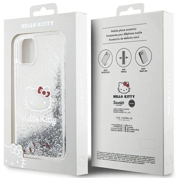 Hello Kitty Liquid Glitter Charms Head Hülle iPhone 11 / Xr – Silber