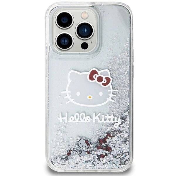 Hello Kitty Liquid Glitter Charms Head Hülle iPhone 14 Pro – Silber